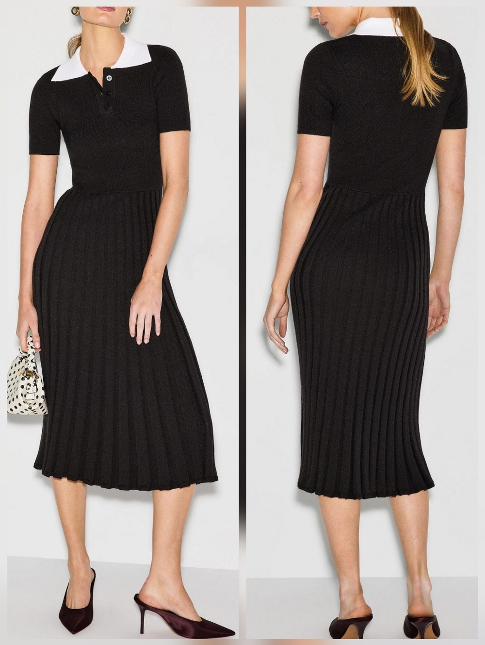 Alexia Admor Black Collared Knit Dress Collared 3/4 Sleeve Front Button Size L